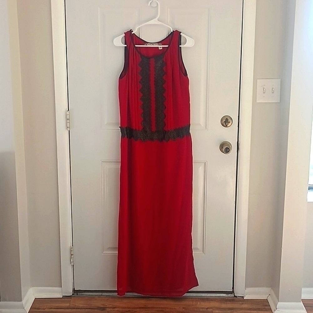 Chelsea and Violet long red and black faux leather maxi length dress size M